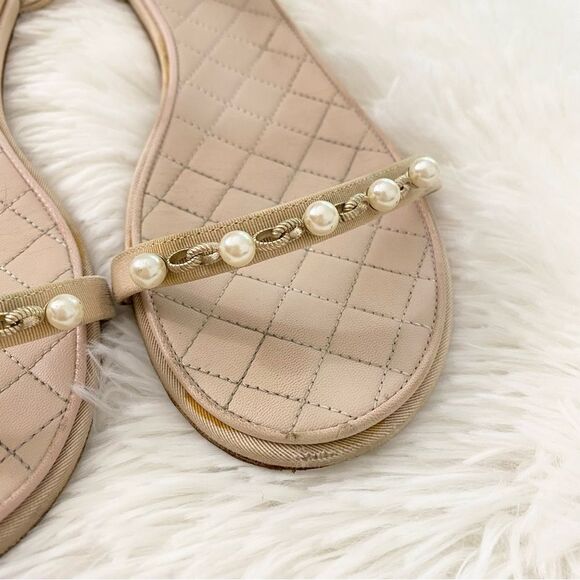 CHANEL Nude Sandal Flats Size 41.5 - Picture 5 of 15